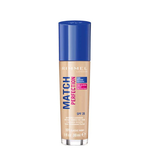 Rimmel London Match Perfection 24HR Hydration Foundation 101 Classic Ivory - Beautynstyle