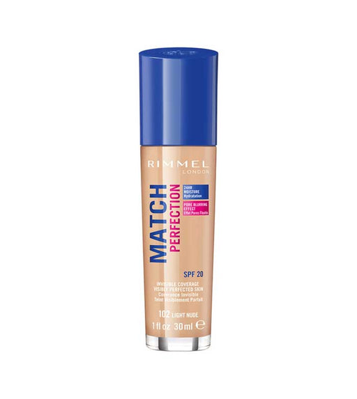 Rimmel London Match Perfection 24HR Hydration Foundation 102 Light Nude - Beautynstyle