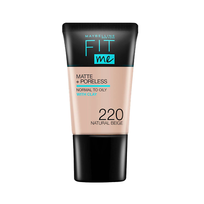 Maybelline Fit Me Foundation Matte & Poreless With Clay 220 Natural Beige, 18ml - Beautynstyle