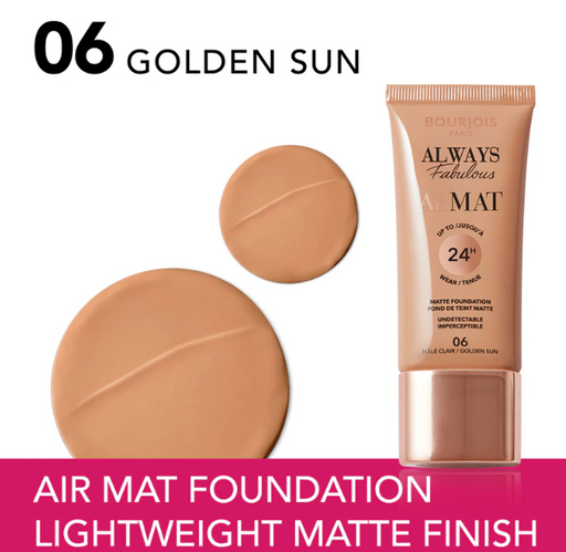 Bourjois Always Fabulous Air Mat Foundation Matte Finish 06 Golden Sun - Beautynstyle