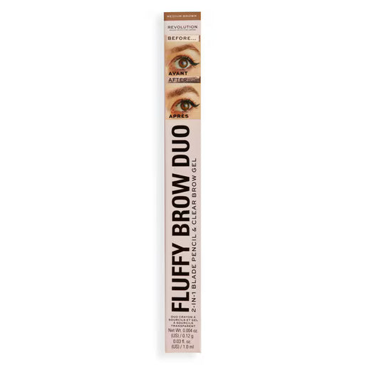 Revolution Fluffy Brow Duo 2-In-1 Blade Pencil & Clear Brow Gel Medium Brown - Beautynstyle