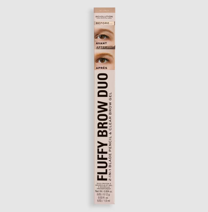 Revolution Fluffy Brow Duo 2-In-1 Blade Pencil & Clear Brow Gel Blonde