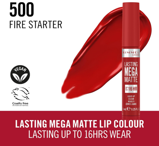 Rimmel London Lasting Mega Matte 16HR Liquid Lipstick 500 Fire Starter - Beautynstyle