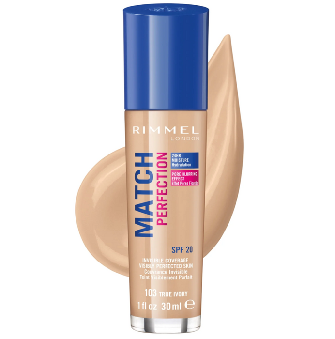 Rimmel London Match Perfection 24HR Hydration Foundation 103 True Ivory - Beautynstyle