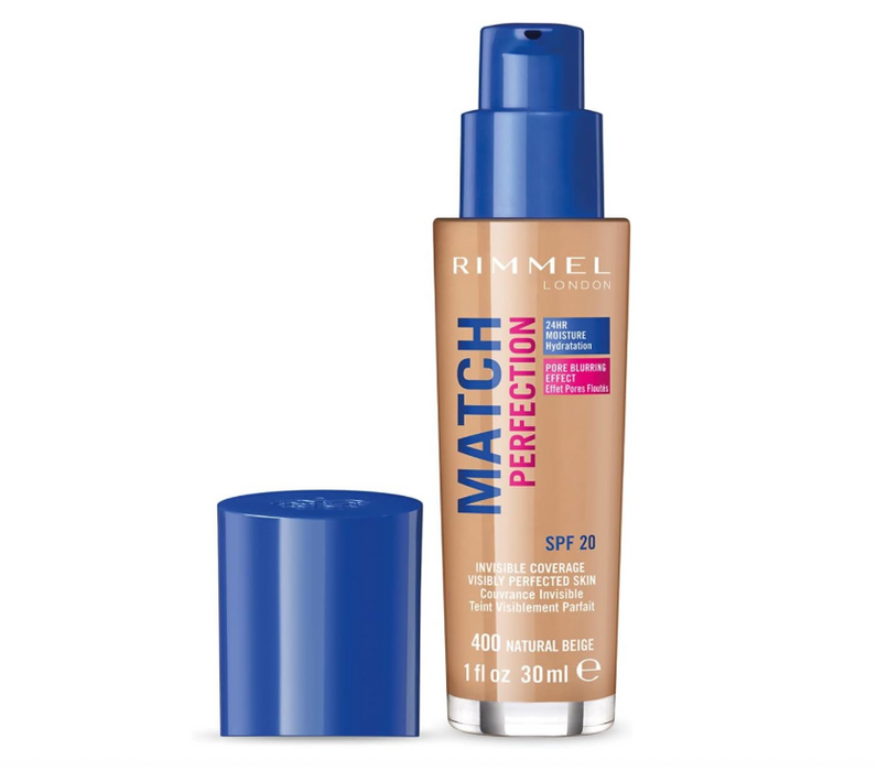 Rimmel London Match Perfection 24HR Hydration Foundation 400 Natural Beige - Beautynstyle
