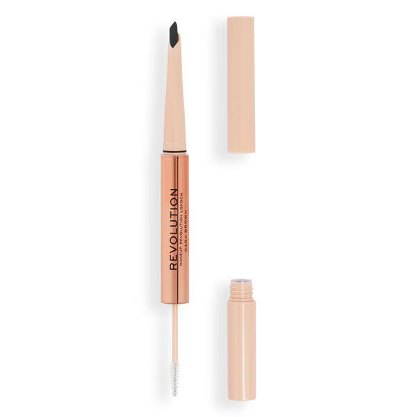 Revolution Fluffy Brow Duo 2-In-1 Blade Pencil & Clear Brow Gel Dark Brown - Beautynstyle
