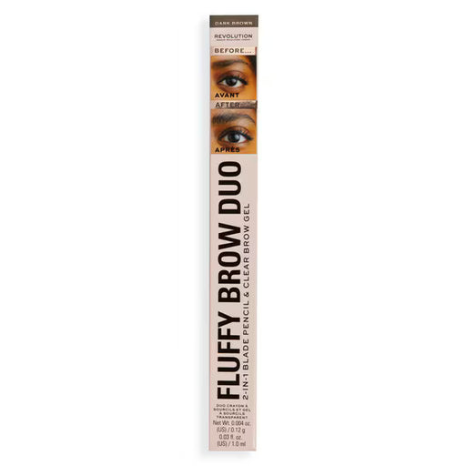 Revolution Fluffy Brow Duo 2-In-1 Blade Pencil & Clear Brow Gel Dark Brown - Beautynstyle