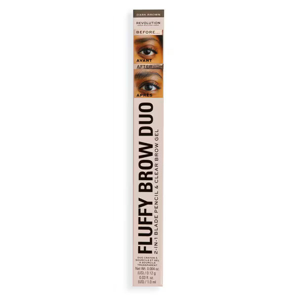 Revolution Fluffy Brow Duo 2-In-1 Blade Pencil & Clear Brow Gel Dark Brown - Beautynstyle